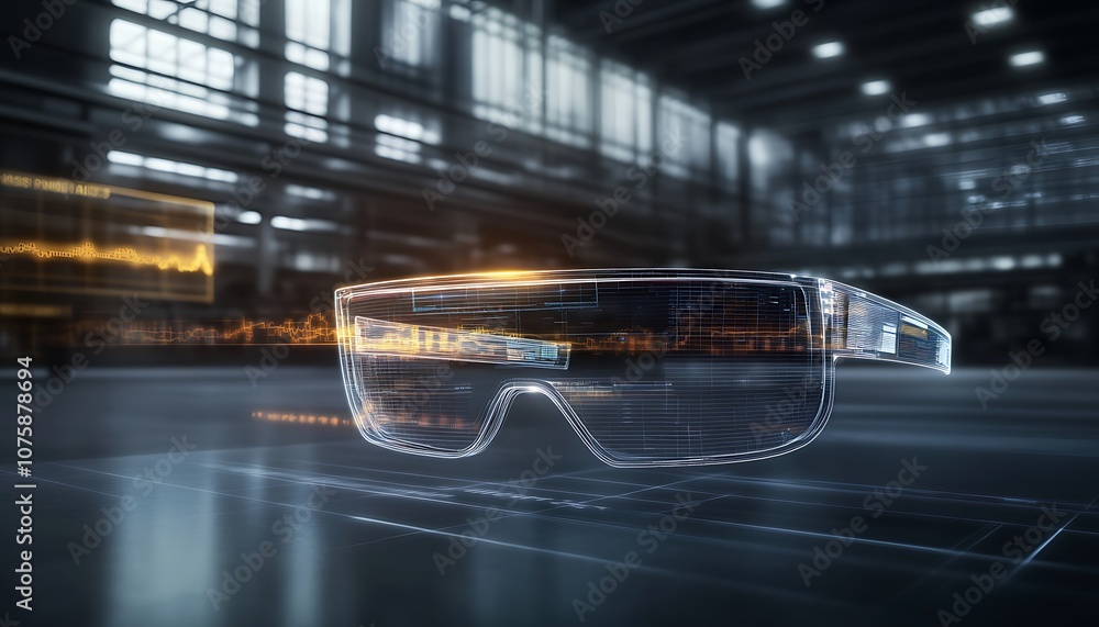 Aufkleber a futuristic pair of augmented reality glasses is displayed in a modern industrial setting, showcasi
