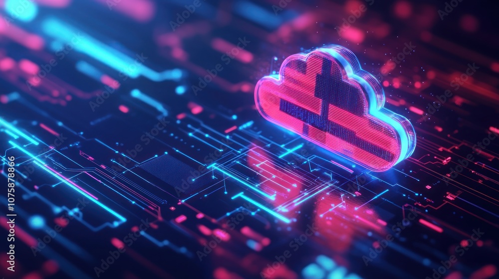 Poster cloud computing: digital network with neon lights