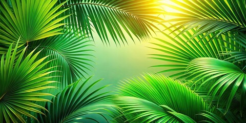 Obraz premium Tropical palm leaves in vibrant green hues, perfect for summer designs and backgrounds, exotic, foliage, nature, tropical