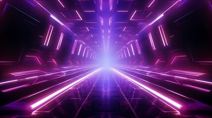 Digital technology purple neon light abstract futuristic tunnel poster background