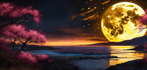 moon over the sea illustration