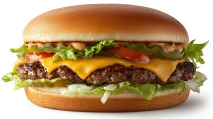 A sizzling cheeseburger fresh off the grill, with perfectly melted