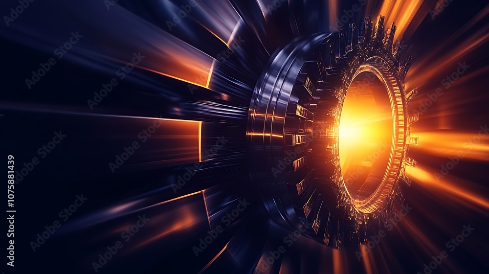 Poster a futuristic visual of a glowing circular portal, radiating energy and light, set against a dynamic 