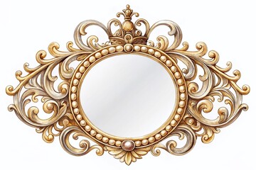 Hand-Drawn Princess Mirror Clipart with Ornate Golden Frame, a Fairytale Accessory Perfect for Magical Designs and Enchanting Illustrations on a White Background