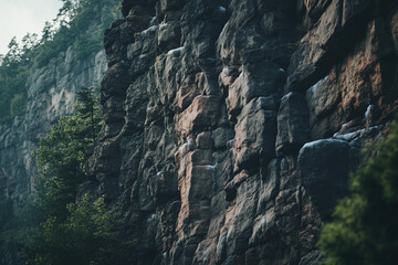Landscape view of mountain cliff with rocky and tree on the mountain, Aerial view of natural cliff in the wood.