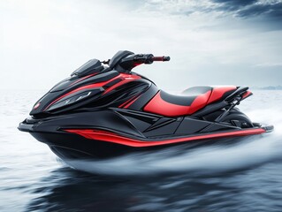 A sleek jet ski gliding over water, showcasing speed and design.