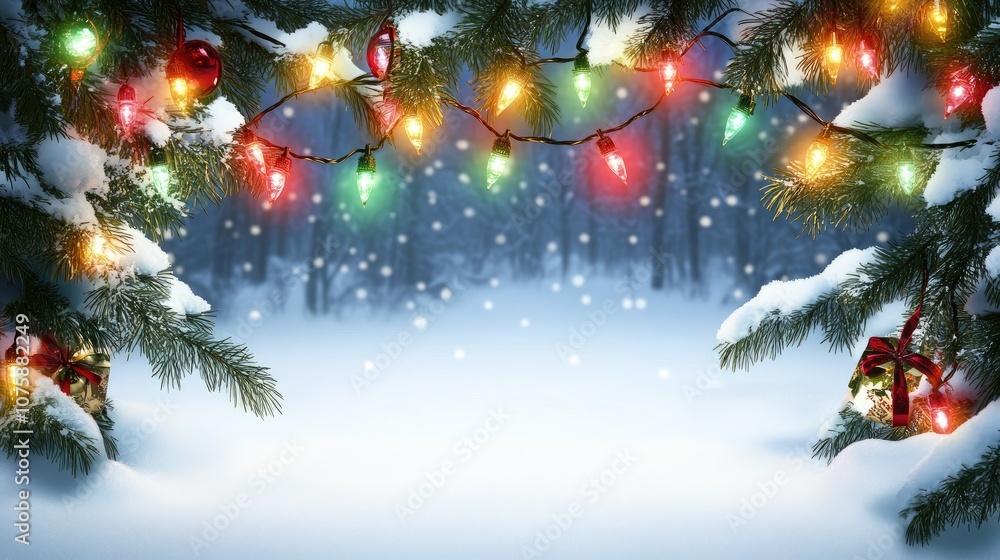 Poster christmas background with festive lights and space for custom text