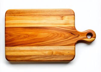 High-Quality Wooden Cutting Board with Long Handle Isolated on White Background for Culinary, Kitchenware, and Cooking Use, Perfect for Food Photography and Recipe Presentation