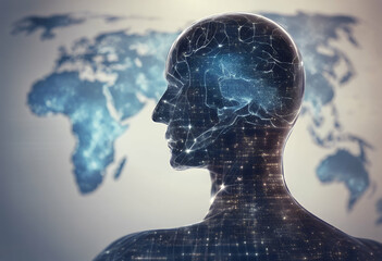 Obraz premium information brainwave signal yellow big three element orange earth thought wave dimensional digital idea background generated light artificial connection blue data science concept design communication