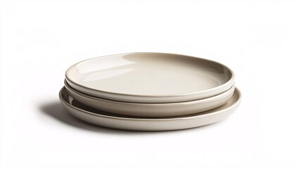 13.A ceramic plate with a glossy, off-white surface, isolated on a white background. The plate&acirc;&euro;&trade;s clean lines and smooth texture make it an essential kitchen utensil, perfect for serving or preparing