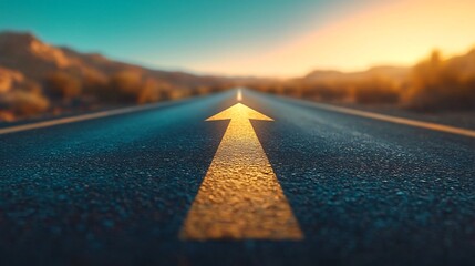 A Road Ahead with Bold Arrow Pointing Forward into the Scenic Landscape