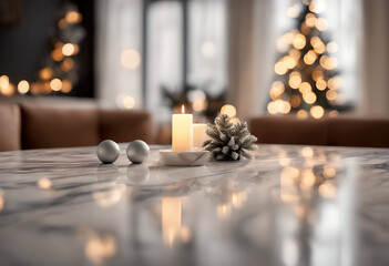marble desk tree design defocused decoration winter background happy christmas  and new year bokeh room shine interior blurred 