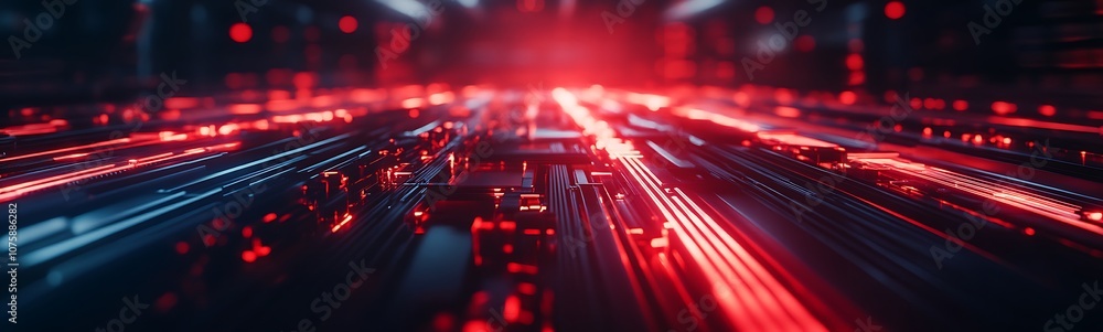 Aufkleber a futuristic view of illuminated digital pathways, showcasing lines of red and blue light against a 