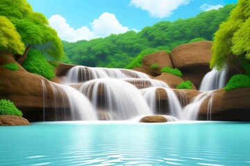 Naklejka premium Beautiful and Peaceful Nature Scenery Illustration Landscape Countryside Tranquil Vibrant and Colorful