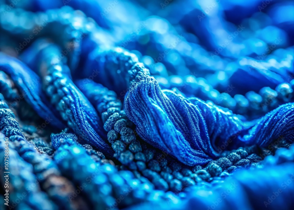 Poster macro view of blue filter material showcasing intricate patterns and textures in a captivating lands