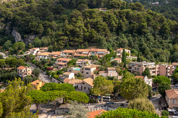  Newer buildings outside the medieval village of Eze, France.