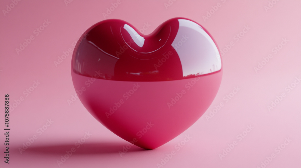 Poster A glossy heart-shaped object in vibrant red against a soft pink backdrop adds charm