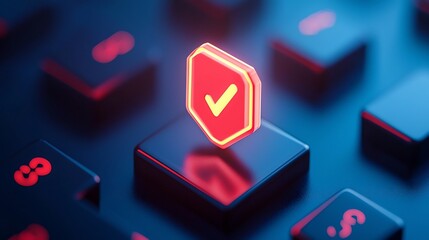 Glowing Red Badge Notification Icon on Abstract Geometrical Background