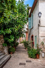 Old town city street in the French city of Villefranche Sur Mer.