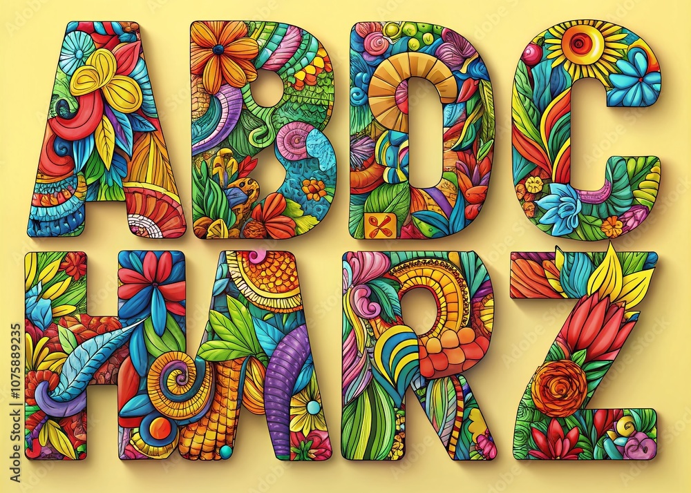 Poster modern color sketch font with doodle style alphabet, featuring 3d typography design and hand-drawn a