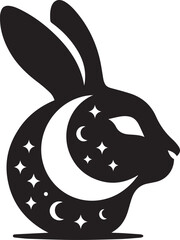 Moonlit rabbit head silhouette with crescent shapes inside