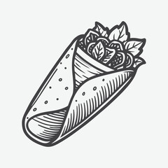 Veggie Burrito Silhouette Vector Illustration Isolated On White Background Perfect For Food Art Design