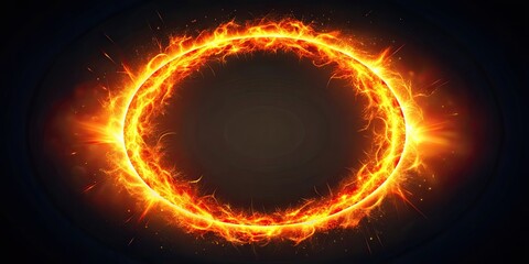 Naklejka premium Orange ring with fiery essence and dynamic flares, explosive energy for high-impact VFX overlays, orange, ring, fiery