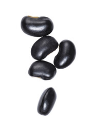 Black beans close up, isolated on white background, top view.