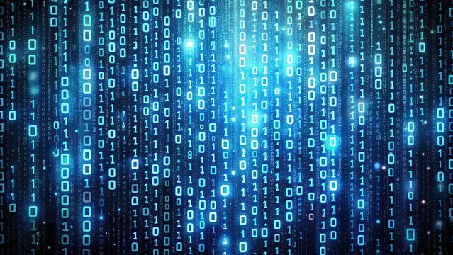 Chaotic matrix of binary digits transitioning from zero to one, , rendered, loopable, background, code, digital