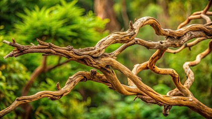 Obraz premium Dry twisted jungle branch isolated on background, jungle, branch, twisted, dried, isolated,nature, tropical, texture, rough, woody