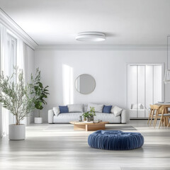 Fototapeta premium White Interior design of modern scandinavian apartment, living room