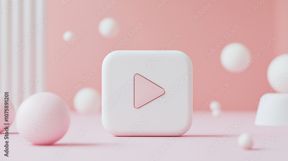 Poster play button icon showing streaming service or video player on pink background