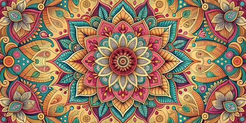 Ornate Mandala Outline Design for Elegant Wedding Invitations and Greeting Cards Featuring Intricate Floral Patterns and Decorative Line Art Elements in a Panoramic View