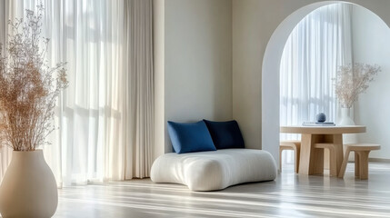 Japandi style minimalist interior design of modern living room