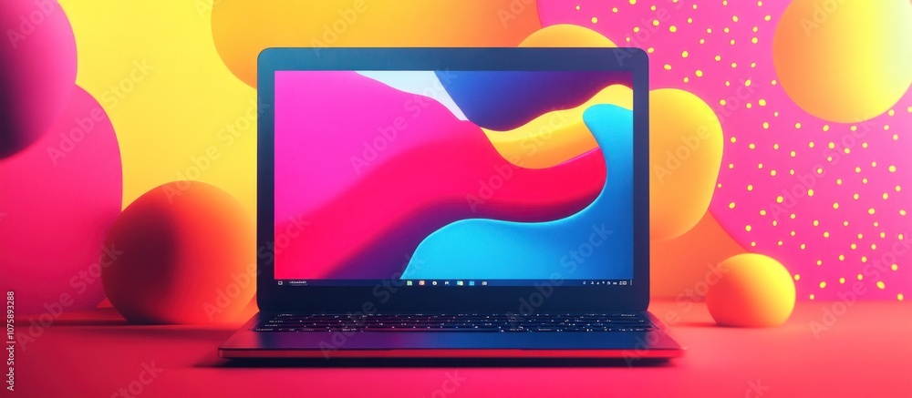 Aufkleber laptop computer with colorful abstract background.