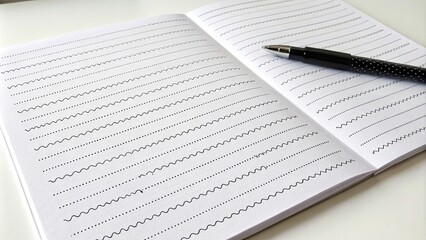 Pen scribbles creating a horizontal pattern on white paper, pen, scribbles, horizontal, pattern, abstract, artistic, design