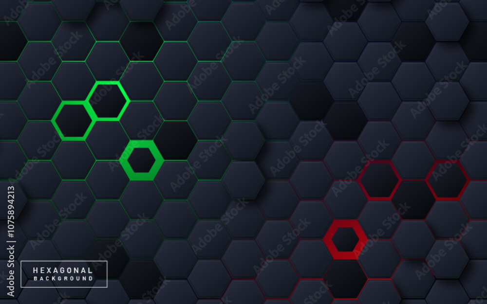 Poster dark gradient hexagon honeycomb background with lamp light