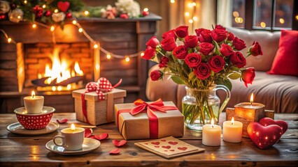 Romantic Valentine's Day Celebration for Wives with Gifts, Flowers, and Heartfelt Messages in a Cozy, Inviting Setting Filled with Love and Warmth
