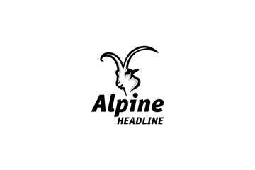 Animal Head Alpine Ibex Design Outline Logo Inspiration Silhoutte