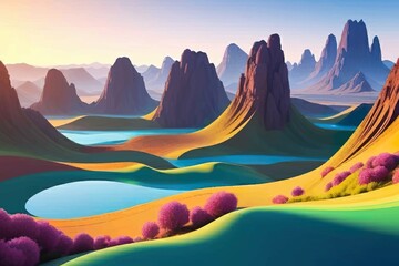 Beautiful and Peaceful Nature Scenery Illustration Landscape Countryside Tranquil Vibrant and Colorful