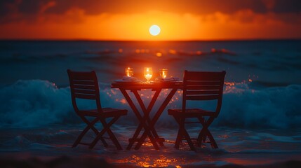 Couples enjoy romantic dinner at sunset beach