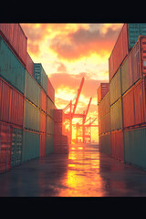 Stack of Containers Cargo Ship Import/Export in Harbor Port