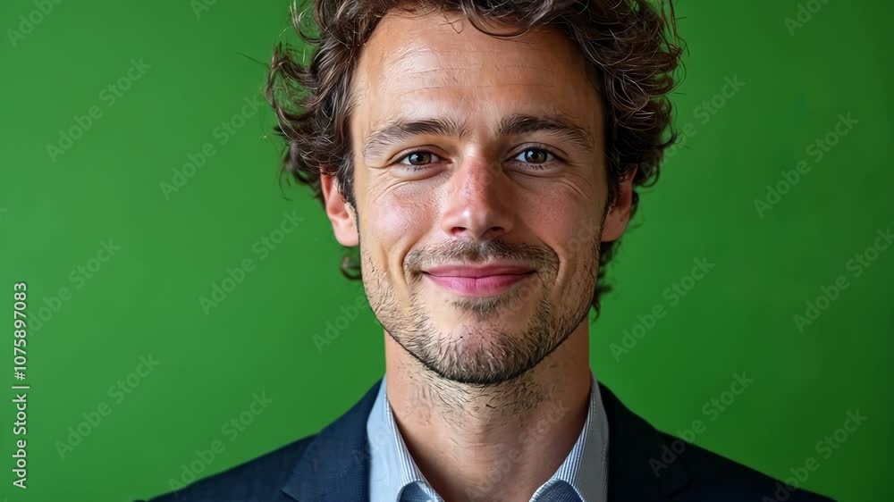 Aufkleber businessman is smiling confidently while standing in front of a green screen background, perfect for