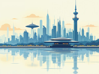 Obraz premium Generated illustration of a futuristic modern city cityscape.