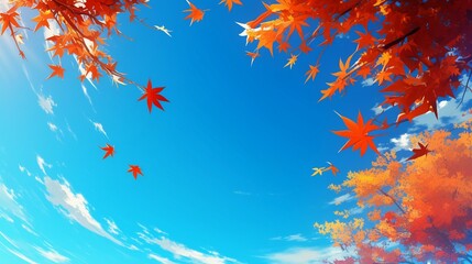 舞う秋の紅葉と青空15