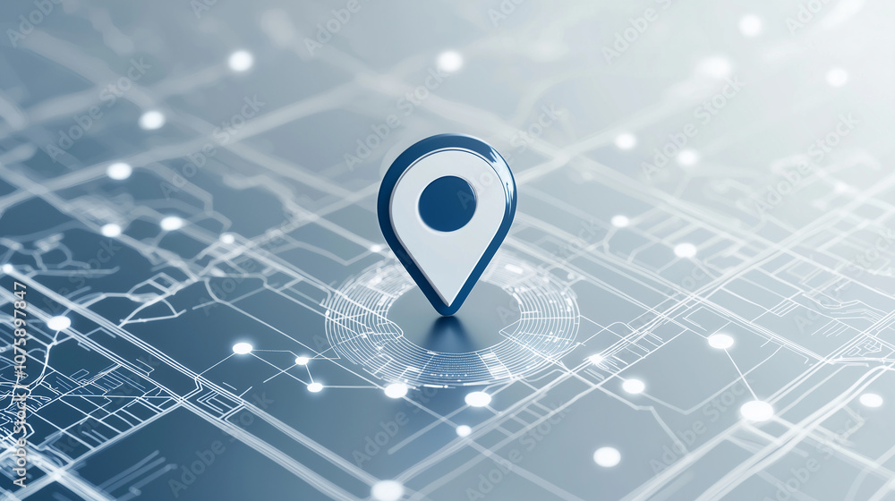 Poster global positioning system: navigation icon on futuristic network map