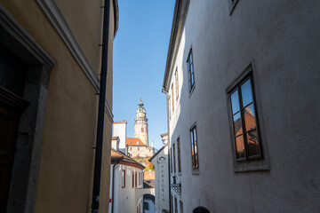 A narrow street in the old town of Cesky Krumlov