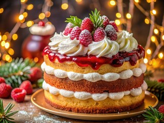 Delight in a festive layered cake showcasing raspberry jam and whipped cream, ideal for holiday celebrations, family gatherings, and inspiration for delicious dessert ideas.
