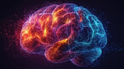 Colorful digital representation of a brain with neural connections.