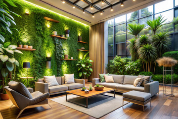 Fototapeta premium Luxury Living Room with Indoor Garden